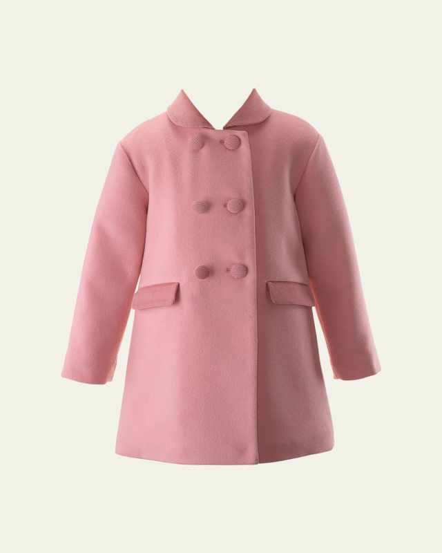 Girl's Velvet Trim Double Breasted Coat, Size 2-10